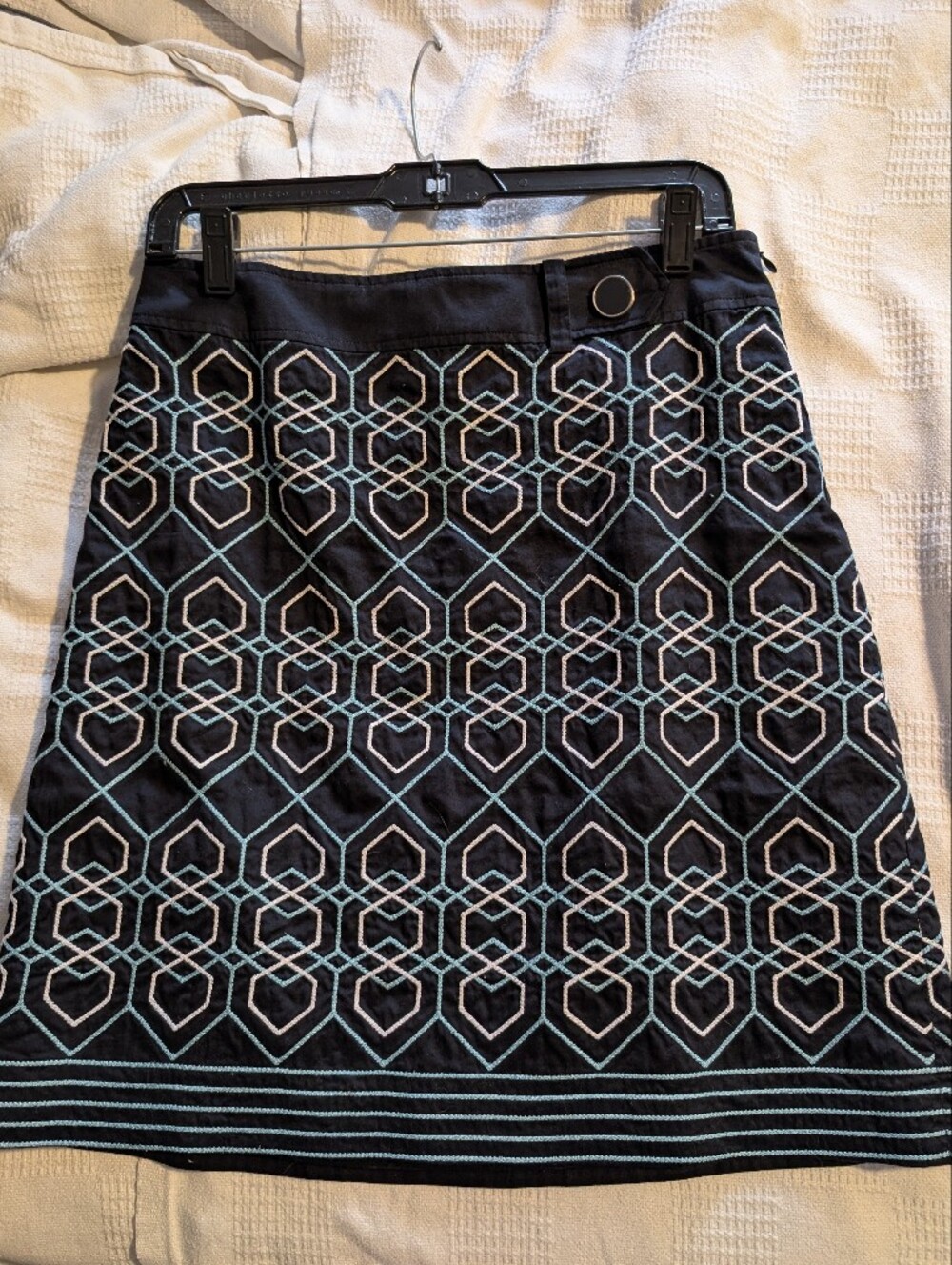 Ann Taylor Navy A-Line Skirt with Blue & White Geometric Pattern